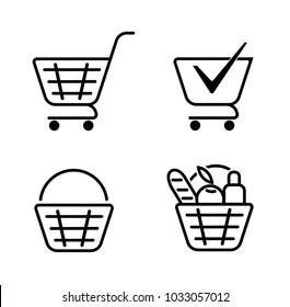 Basket of food,basket set icons. grocery shopping, special offer, vector line icon design.trolley icon