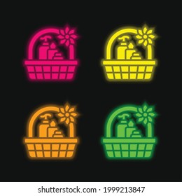 Basket four color glowing neon vector icon
