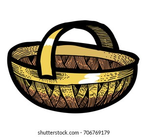 Basket freehand picture. Artistic drawing.