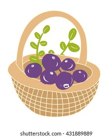 Basket with fresh berries from the forest. Vector illustration.