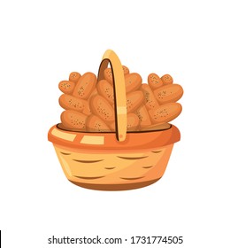 basket with fresh bread products vector illustration