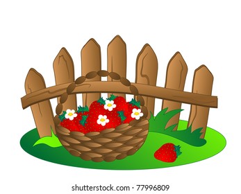 Basket with fresh red strawberries