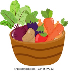 The basket of fresh vegetables