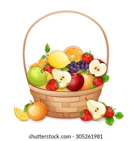 Basket with fresh,delicious fruits isolated on white.