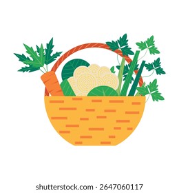 a basket of freshness vegetables. Homegrown concept vector illustration.