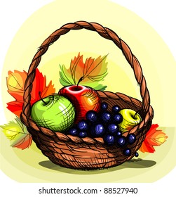 Basket with fruit. Vector. Eps 8.
