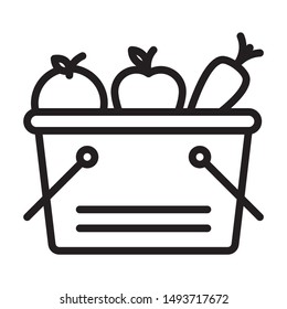 Basket With Fruit And Vegtables Organic Vector Icon