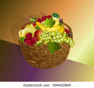 Basket with fruits beautiful vintage vector illustration.