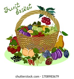 Basket with fruits and berries.Vector illustration with basket and fruits.