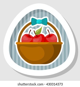 Basket with fruits colorful icon