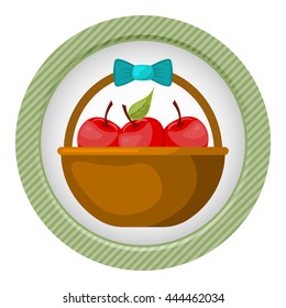 Basket with fruits colorful icon. Vector illustration in cartoon style