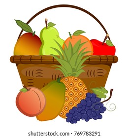 Basket with fruits on a white background, Vector illustration