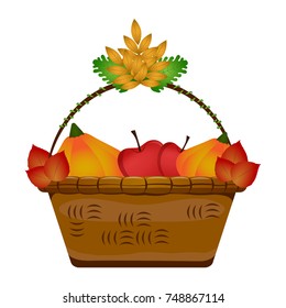 Basket with fruits and pumpkins, Thanksgiving day, Vector illustration