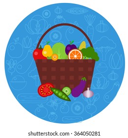 basket of fruits and vegetables in round shape