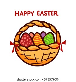Basket full of colored Easter eggs in flat design, in vector