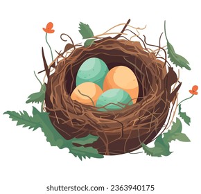 basket full of colorful eggs over white
