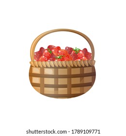 A basket full of fresh strawberries isolated on white background.
