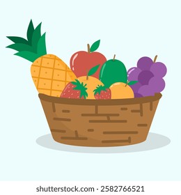 basket full of fruits illustration with blie background