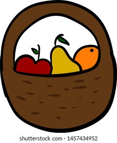 Basket full of fruits, illustration, vector on white background.