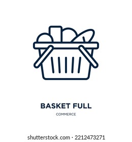 icono de cesta completa de la colección de comercio. Cesta lineal delgada, cesta, icono de contorno completo aislado en fondo blanco. Señal completa de la cesta vectorial de línea, símbolo para web y móvil
