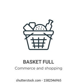 Basket full outline vector icon. Thin line black basket full icon, flat vector simple element illustration from editable commerce and shopping concept isolated on white background