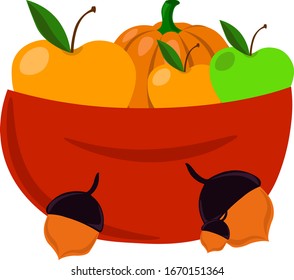 Cesta llena de verduras, ilustración, vector sobre fondo blanco.