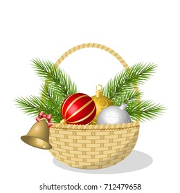 Basket with fur-tree toys