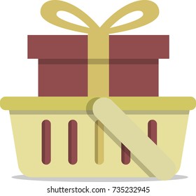 Basket with gift isolated on white - vector illustration
