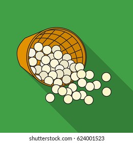 Basket with golf balls icon in flat style isolated on white background. Golf club symbol stock vector illustration.