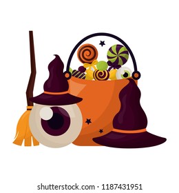 basket halloween with candies and icons
