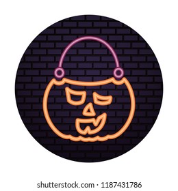 basket halloween pumpkin neon light isolated icon