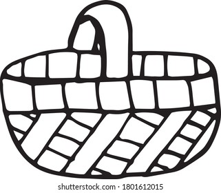 Basket hand drawn in doodle style. single element for design icon, sticker, poster, card. vector, scandinavian, hygge, monochrome, wicker, cozy home