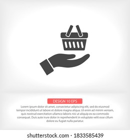 Korb in der Hand Symbol, lorem ipsum Flaches Design