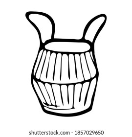 basket with handles single illustration isolated on a white background.Doodle Vector handmade theme cozy home, Scandinavian design