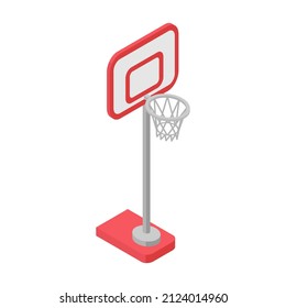 Basket hoop isometric icon. Hand drawn vector illustration. Flat color design.