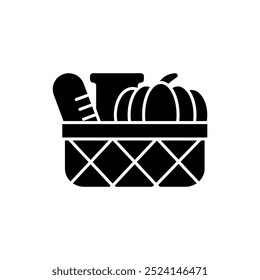 Basket icon with bread and pumpkin.autumn theme icon.perfect for web design, mobile, print, etc. isolated on white background
