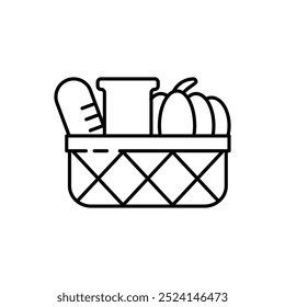 Ícone de cesta com pão e abóbora.tema de outono icon.perfect para web design, móvel, impressão, etc isolado no fundo branco
