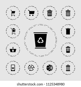 Basket icon. collection of 13 basket filled icons such as harvest, trash bin, delete trash bin, shopping cart. editable basket icons for web and mobile.