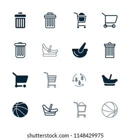 Basket icon. collection of 16 basket filled and outline icons such as bucket, trash bin, shopping cart. editable basket icons for web and mobile.