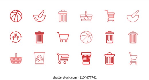 Basket icon. collection of 18 basket outline icons such as harvest, trash bin, shopping cart, bucket, delete trash bin. editable basket icons for web and mobile.