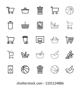 Basket icon. collection of 25 basket outline icons such as trash bin, baby basket, shopping cart, online shopping. editable basket icons for web and mobile.