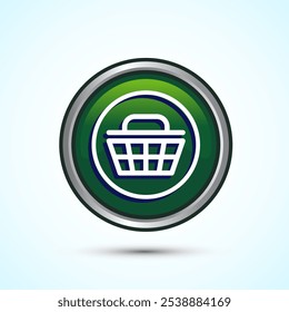 Basket icon design illustration, Shopping basket icon, Green Color Round Button Design