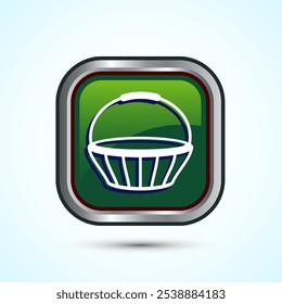 Basket icon design illustration, Shopping basket icon, Green Color Square Button Design