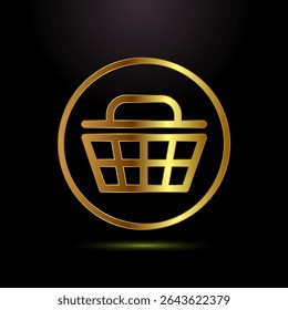 Basket icon design illustration, Shopping basket sign symbol in gold color style