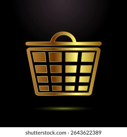 Basket icon design illustration, Shopping basket sign symbol in gold color style
