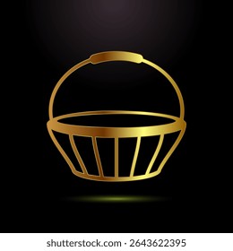 Basket icon design illustration, Shopping basket sign symbol in gold color style