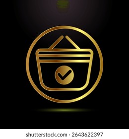 Basket icon design illustration, Shopping basket sign symbol in gold color style