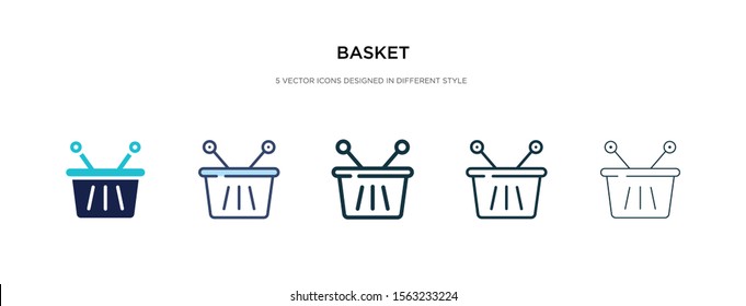 basket icon in different style vector illustration. two colored and black basket vector icons designed in filled, outline, line and stroke style can be used for web, mobile, ui