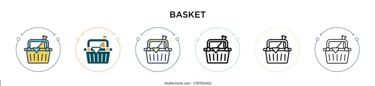 Basket icon in filled, thin line, outline and stroke style. Vector illustration of two colored and black basket vector icons designs can be used for mobile, ui, web