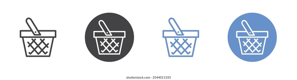 Ícone de cesta Plano definido em preto e branco